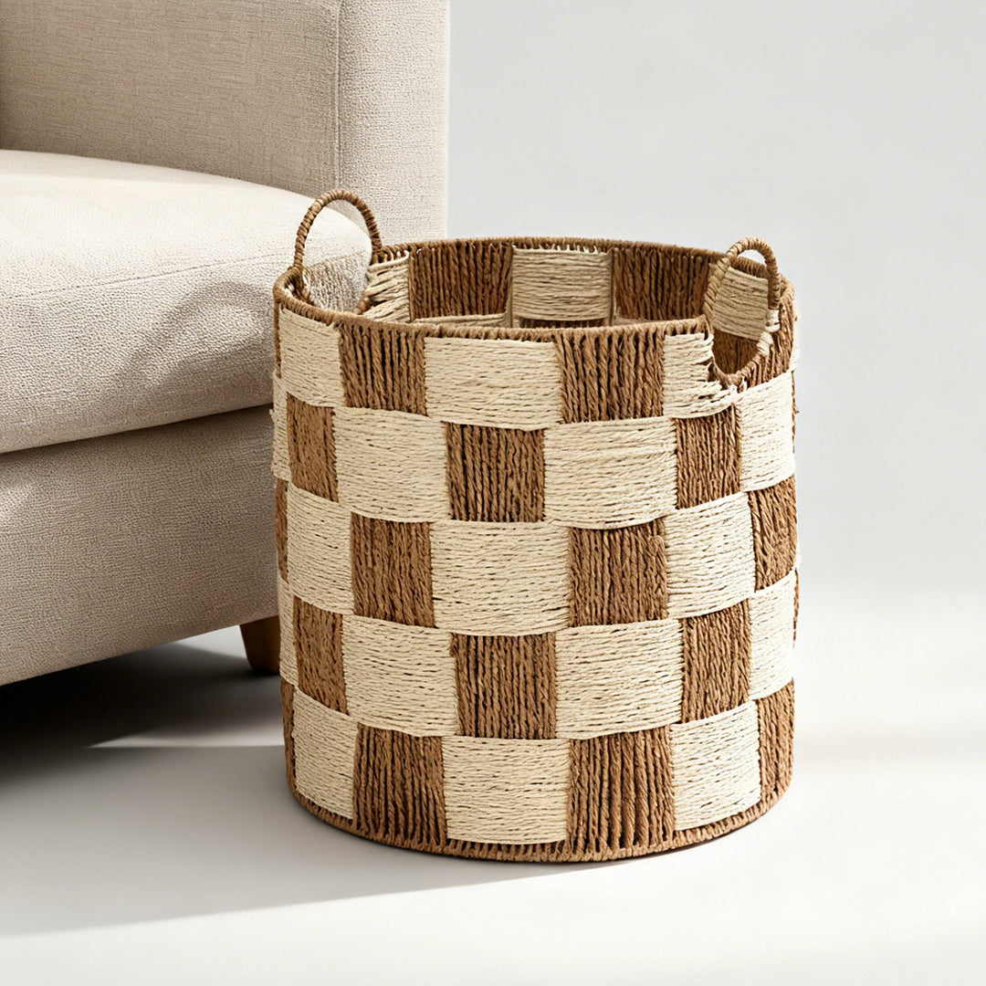 Handcrafted storage basket with carry handles Stornfield