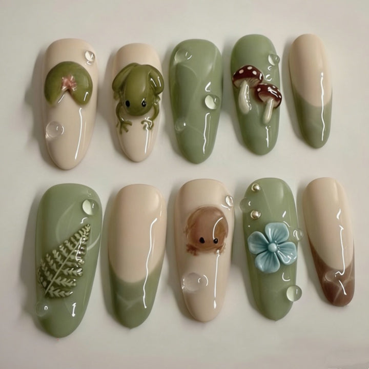Artistic Floral and Star-Embellished Press-On Nail Set Stornfield