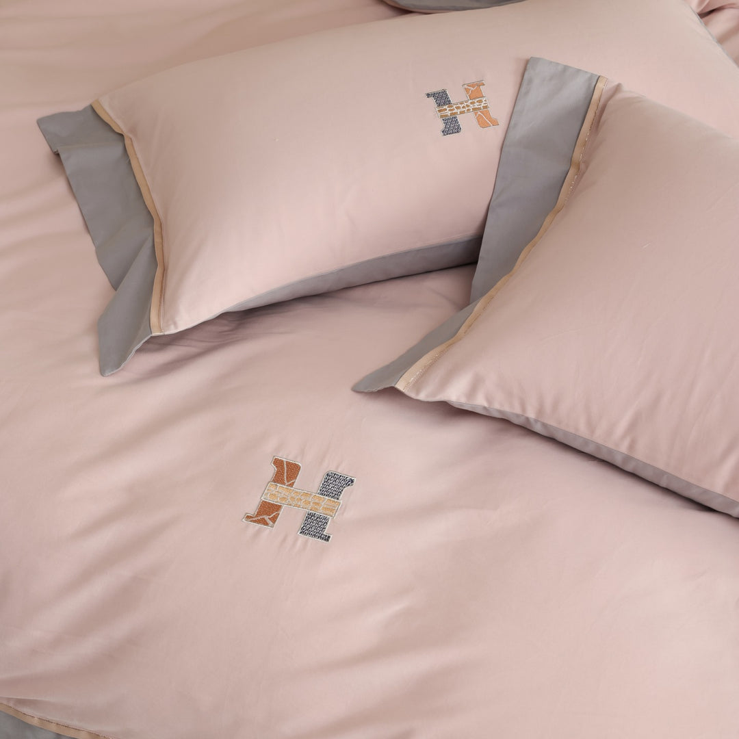 Two-Tone Luxury Cotton Percale Duvet Cover Set with Reversible Finish and Embroidered Monogram