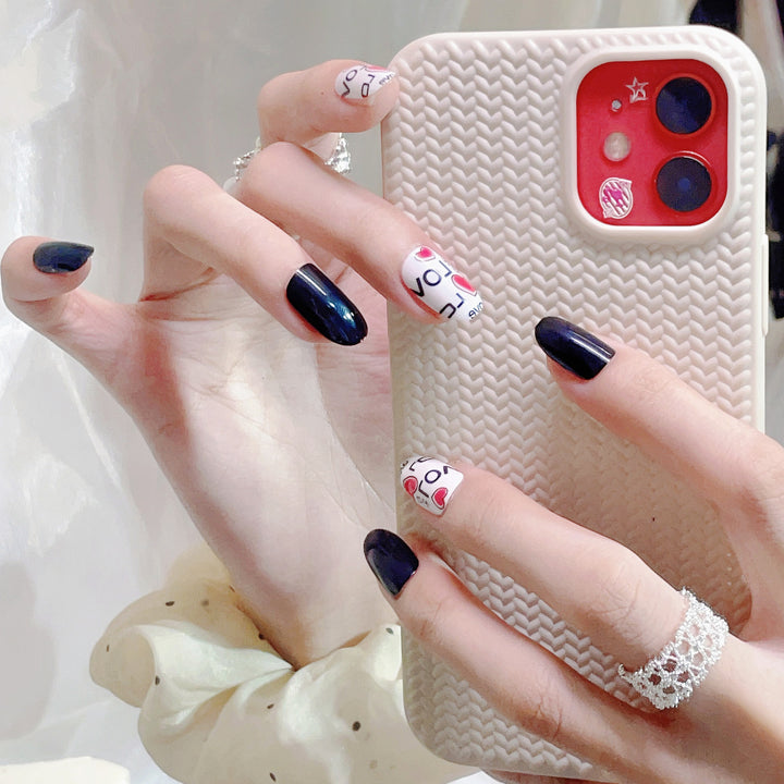 Decorative Press-On Nail Art Set with Love Theme
