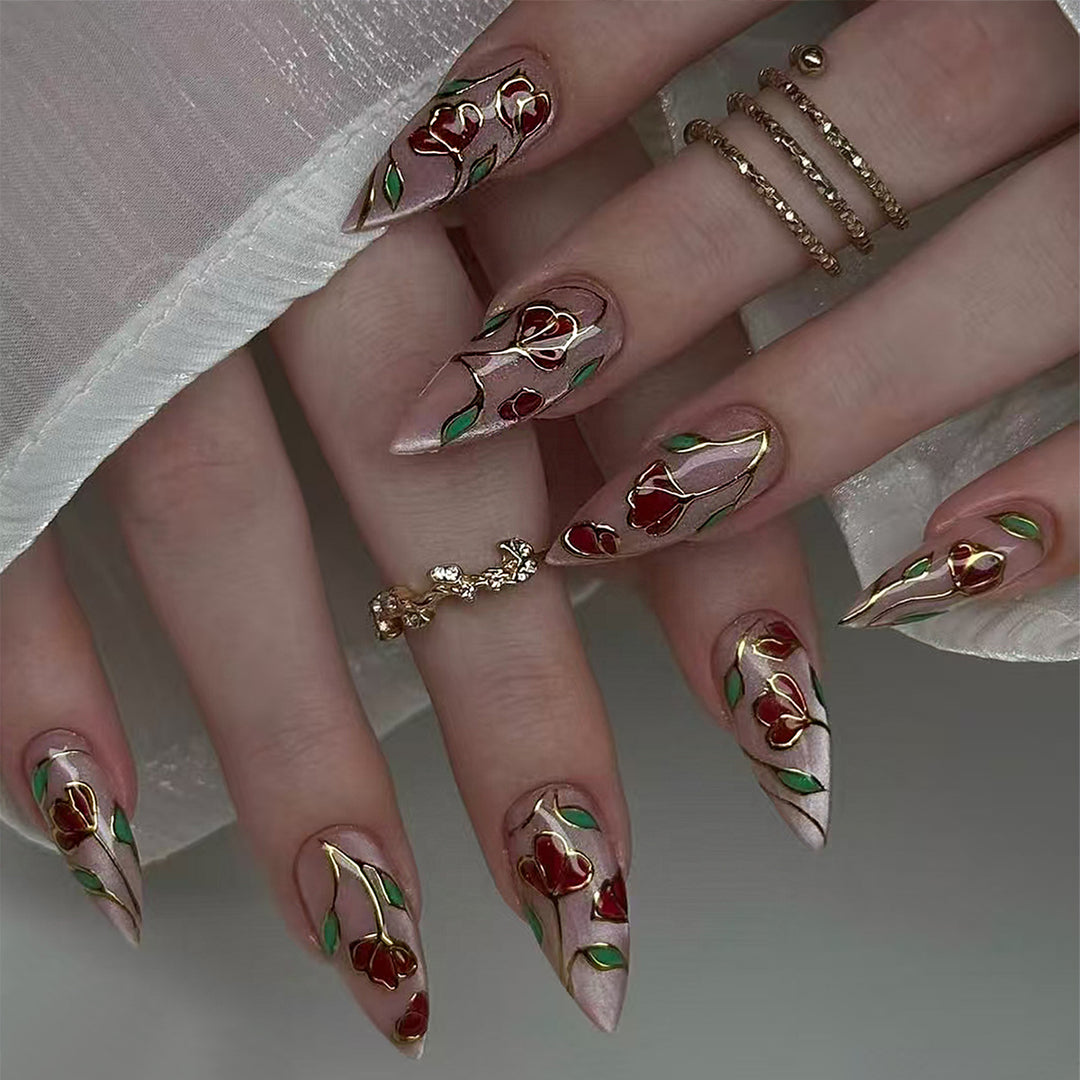 Artificial nails with floral decorations Stornfield