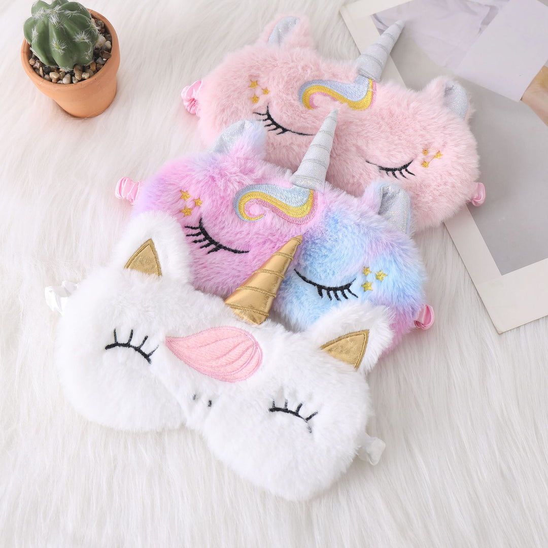 Ladies nan cozy unicorn sleep mask with embroidered eyelashes, soft plush and elastic ruffled ribbon Stornfield