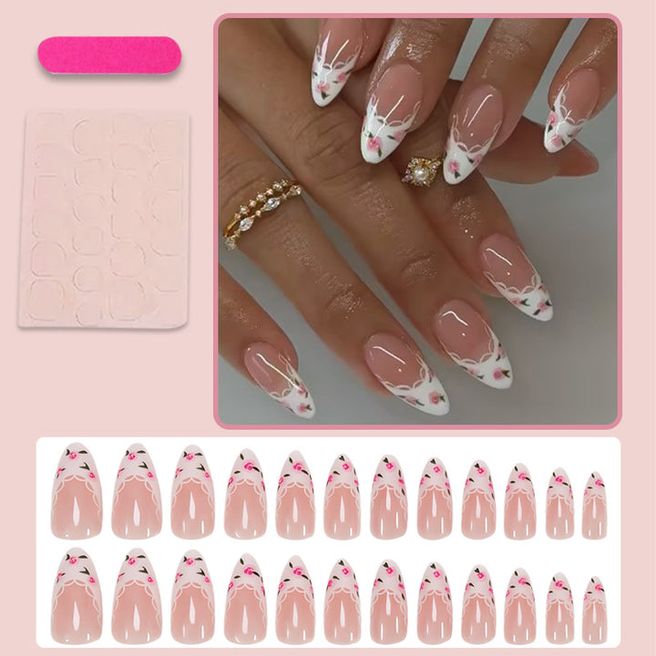 Artificial Nail Set with Elegant Flower and Lace Decorations Stornfield