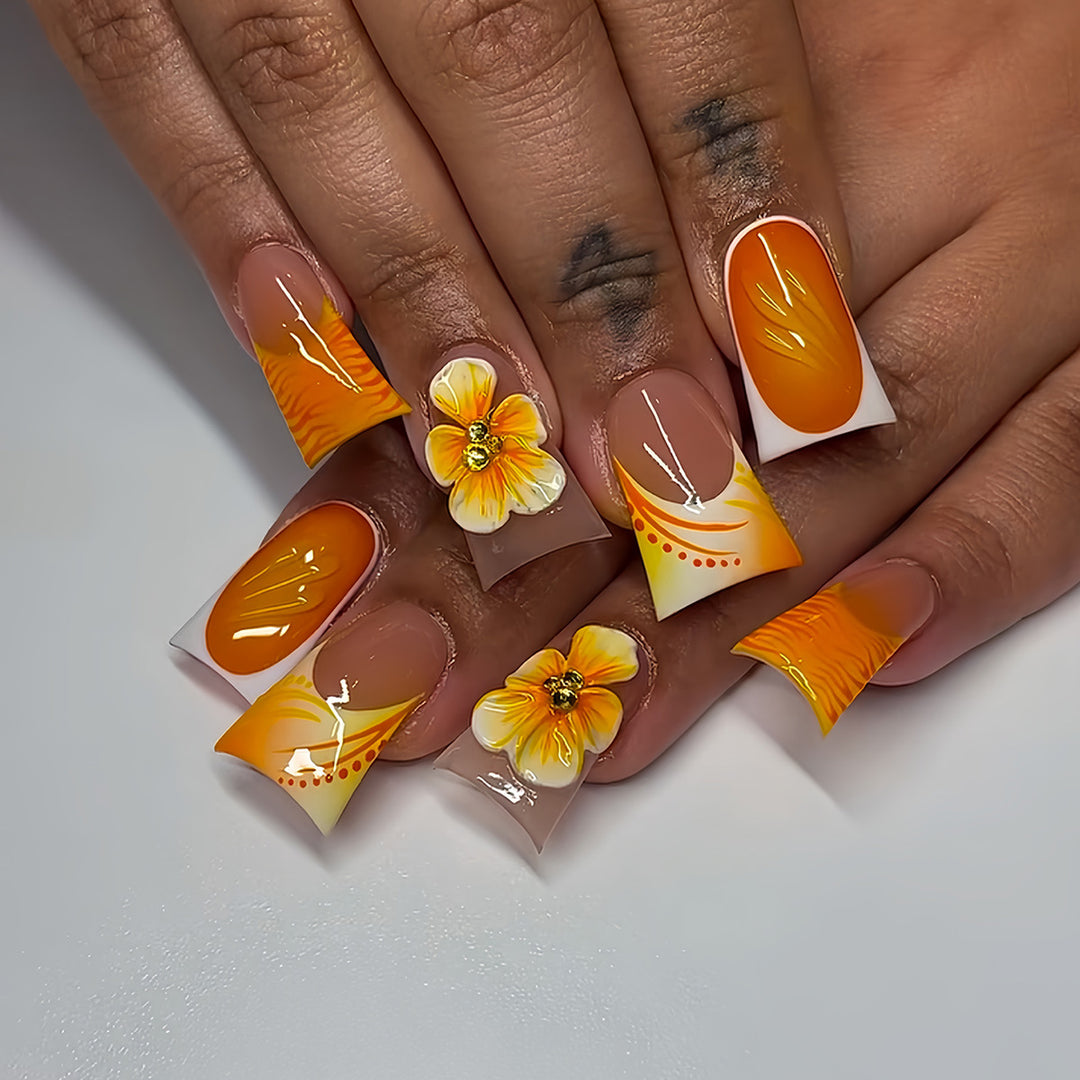 Decorative Press-On Nail Art Set with 3D Floral Accents Stornfield