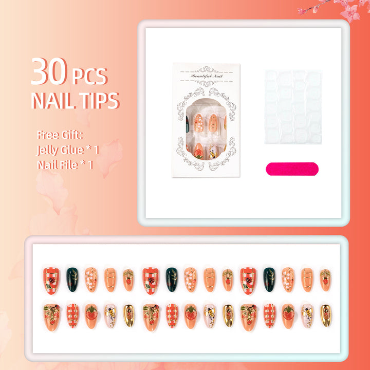 Creative Strawberry-Themed Press-On Nail Art Set