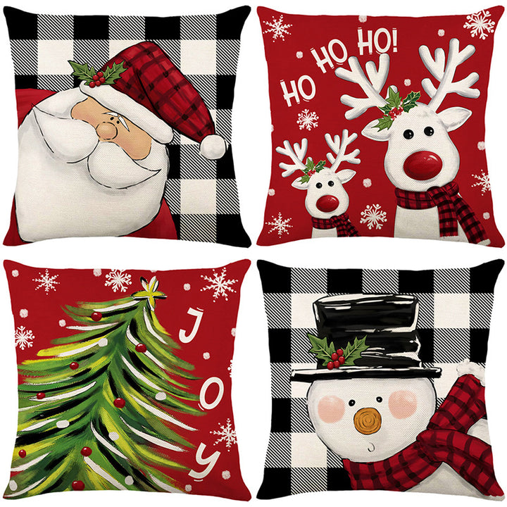 Festive Buffalo-Check Santa Portrait Decorative Cushion Cover with Concealed Zipper