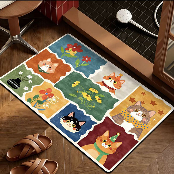 Playful Cat Pattern Bath Mat