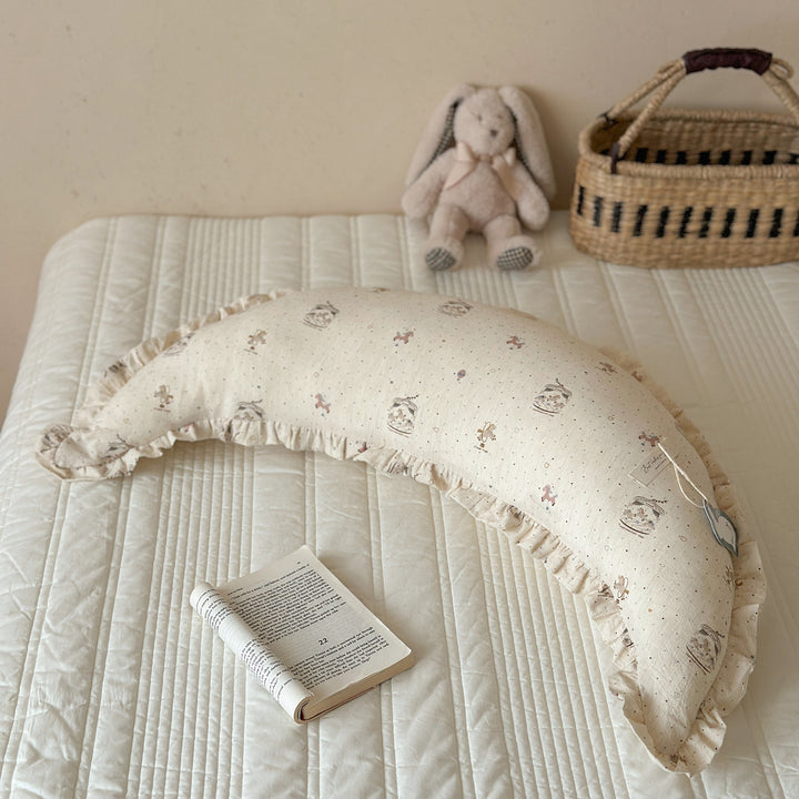 Ergonomic Cotton Maternity Nursing Support Pillow with Ruffled Cover and Bunny Print