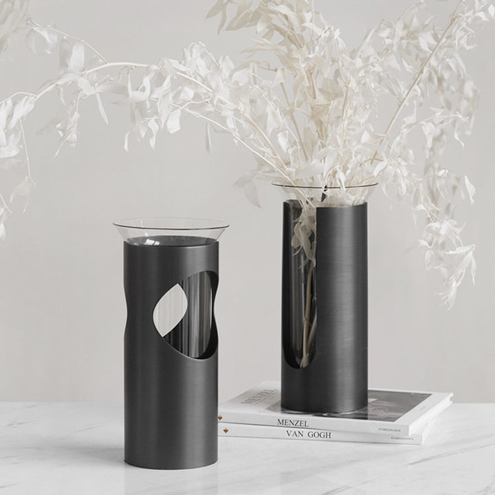 Artistic Modern Glass and Metal Vase