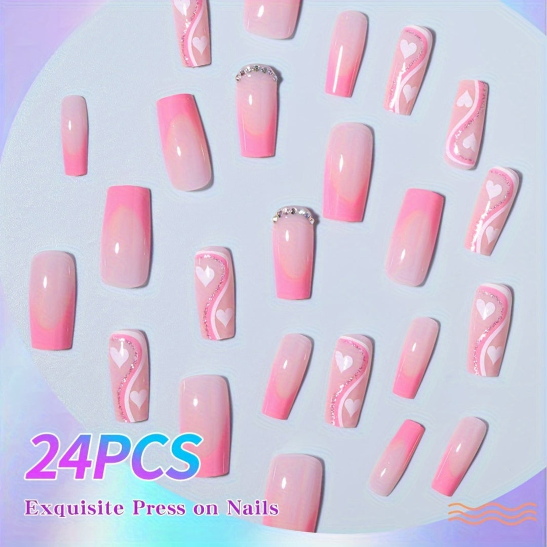 Artificial nail set with romantic heart designs and glamorous accents Stornfield