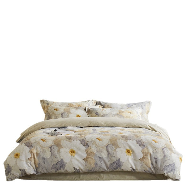 Reversible Botanical Cotton Sateen Duvet Cover Set with Pillow Shams
