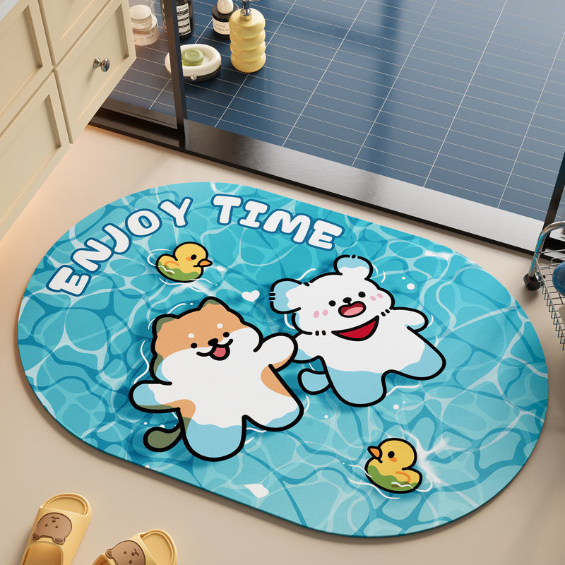 Playful Cartoon Pool-Themed Bath Mat
