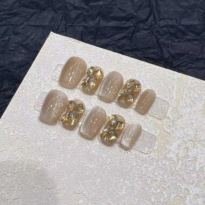 Premium Decorative Press-On Nail Set with Shimmering Gemstone Accents Stornfield