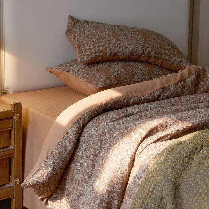 Washed Textured Linen-Blend Duvet Cover Set with Jacquard Motif and Envelope Closure