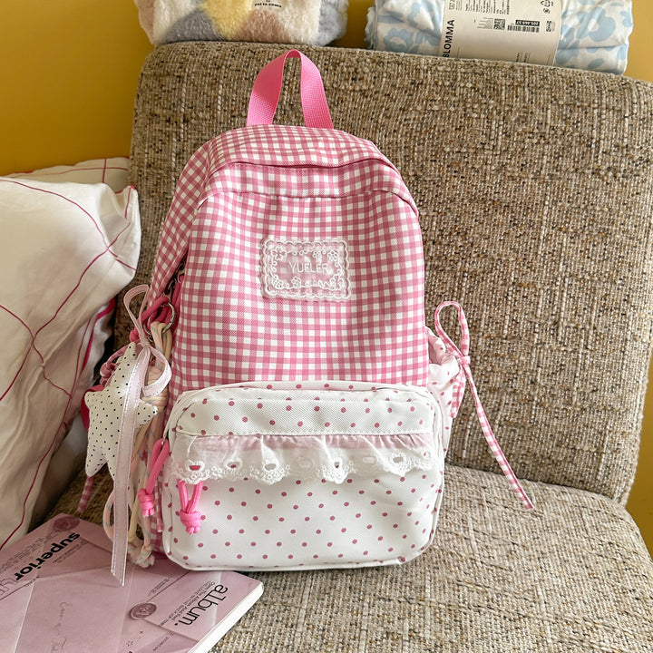 Charming Gingham Print School Backpack Stornfield