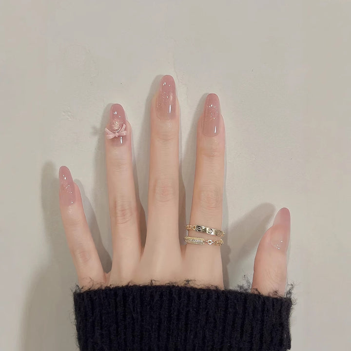 Decorative Nail Art Press-On Set with Glitter Accents
