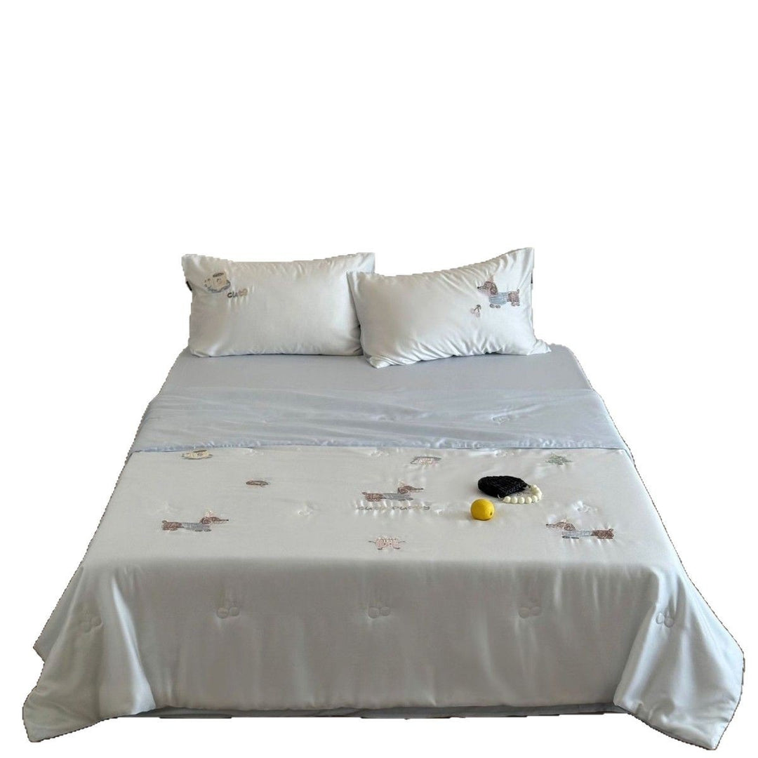 Silk Satin Bedding Set with Subtle Animal Embroidery and Luxurious Shine