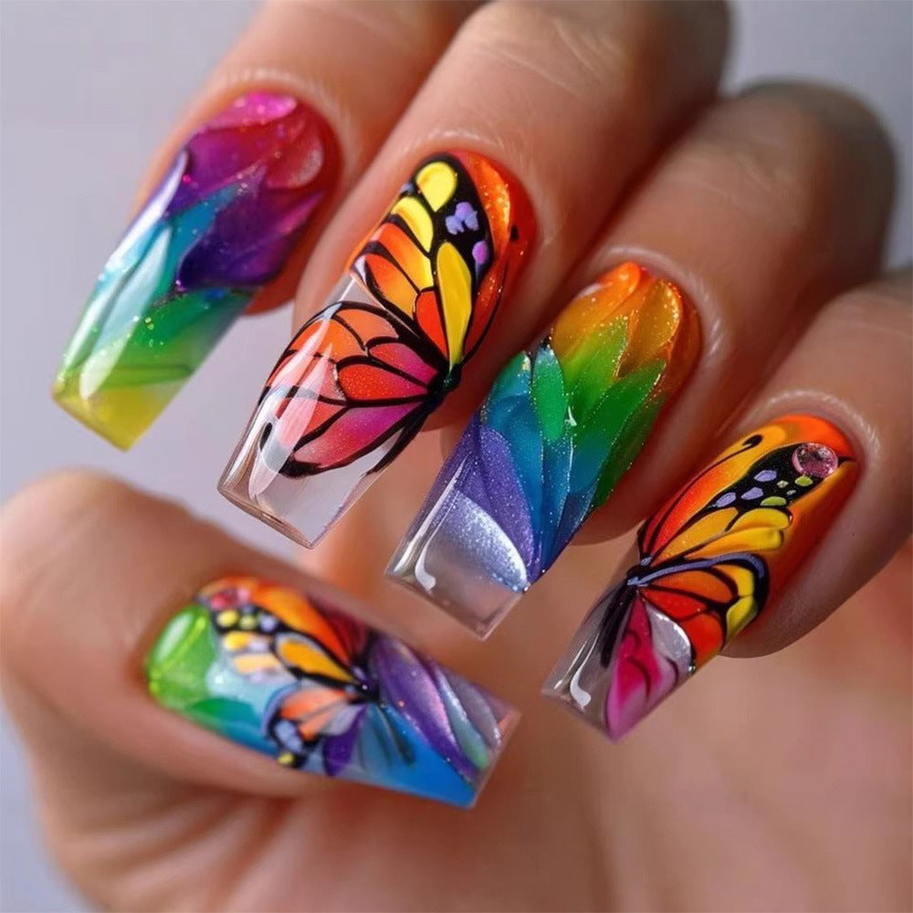 Artificial nails with colorful butterfly design Stornfield