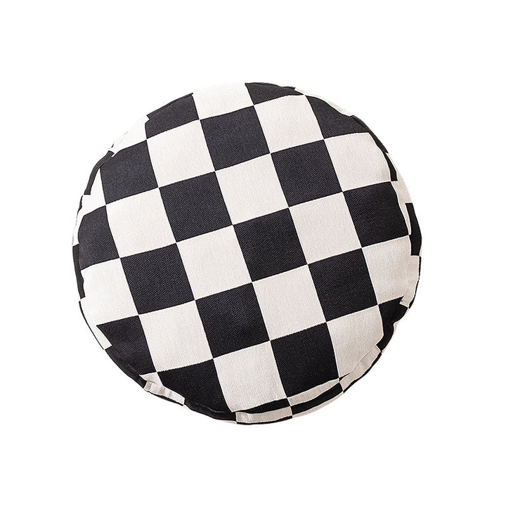 Round decorative seat cushion with floral jacquard structure