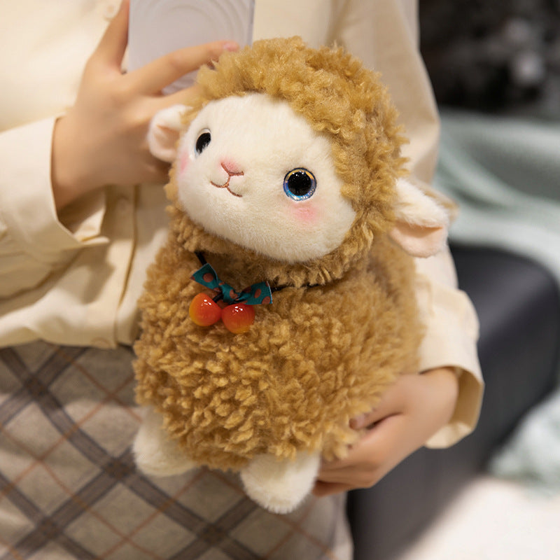 Curly Plush Lamb Comforter Toy with Embroidered Face and Decorative Bow Charm Stornfield