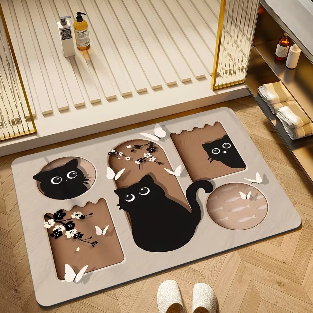 Cartoon Cat-Themed Bath Mat