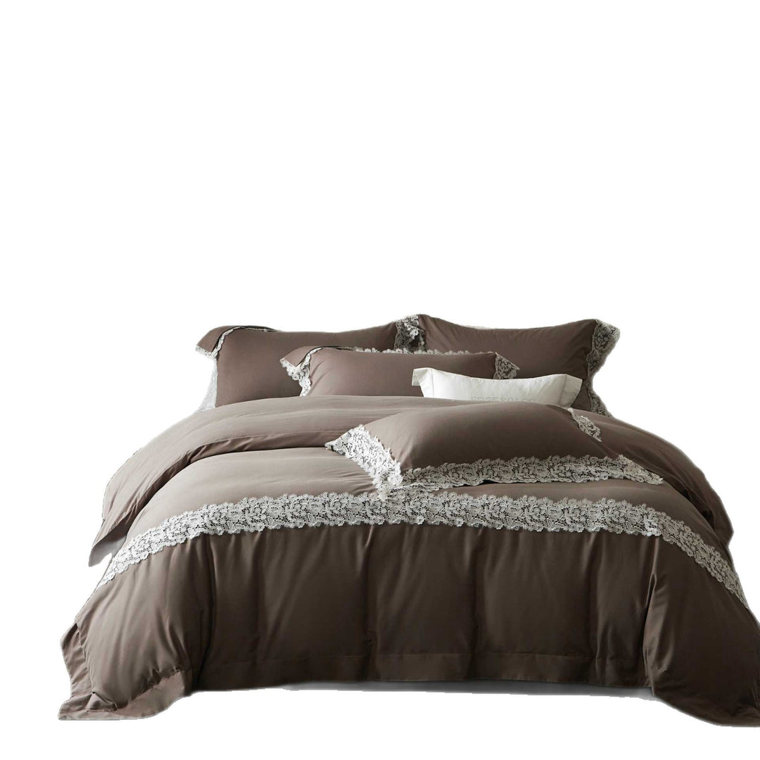 Luxurious cotton satin bedding set with decorative lace
