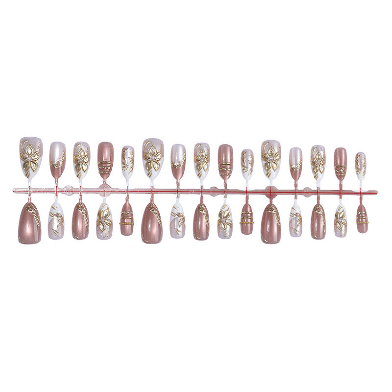 Artistic Press-On Nail Art Set with Elegant Floral Accents Stornfield
