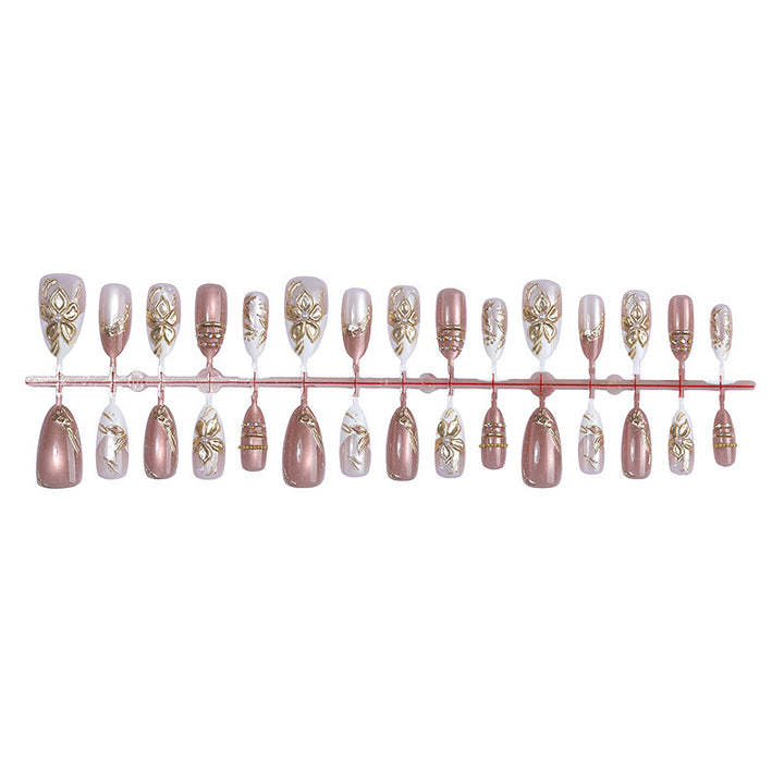 Artistic Press-On Nail Art Set with Elegant Floral Accents Stornfield
