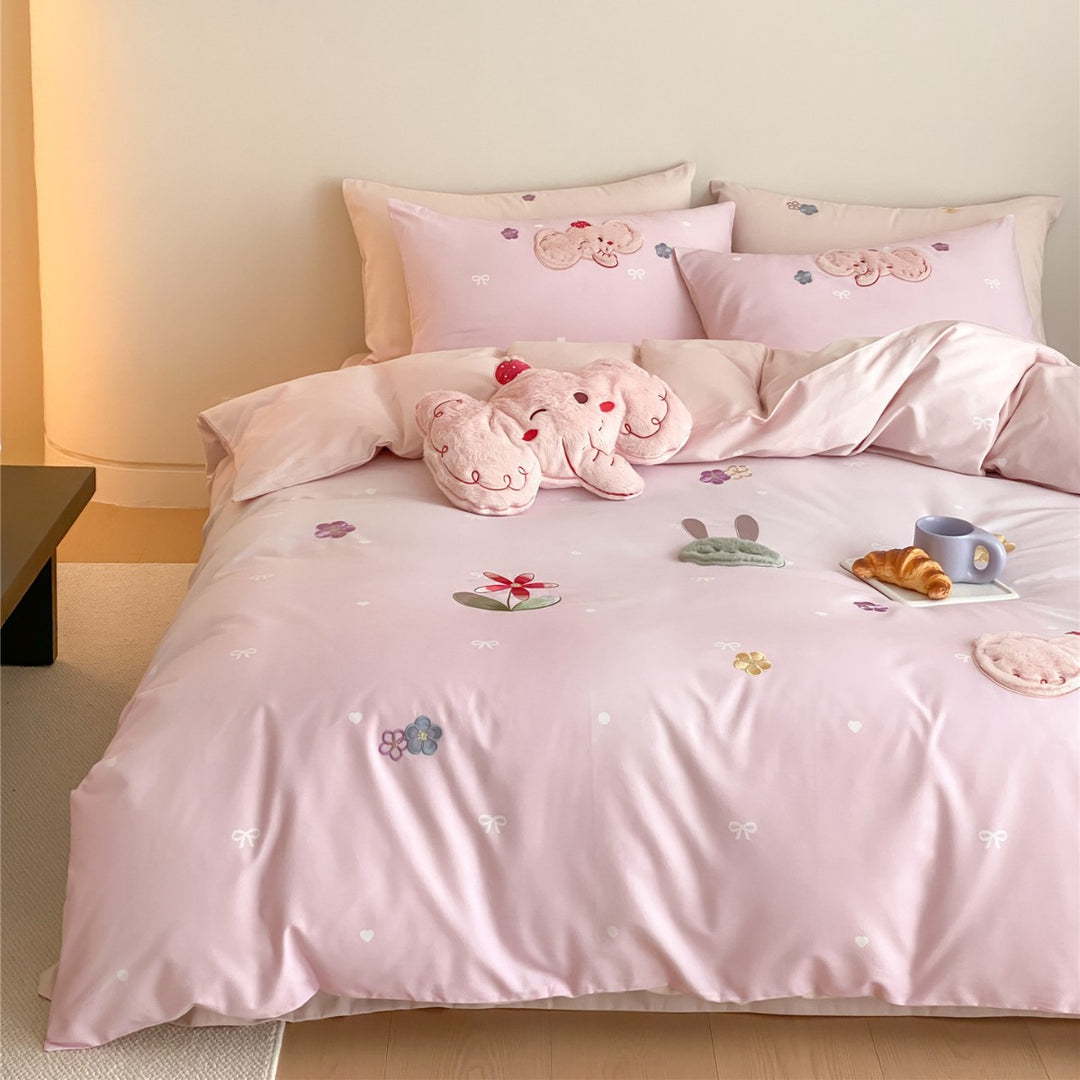 Plush Appliqué Cotton-Sateen Duvet Cover Set with Embroidered Elephant & Floral Details