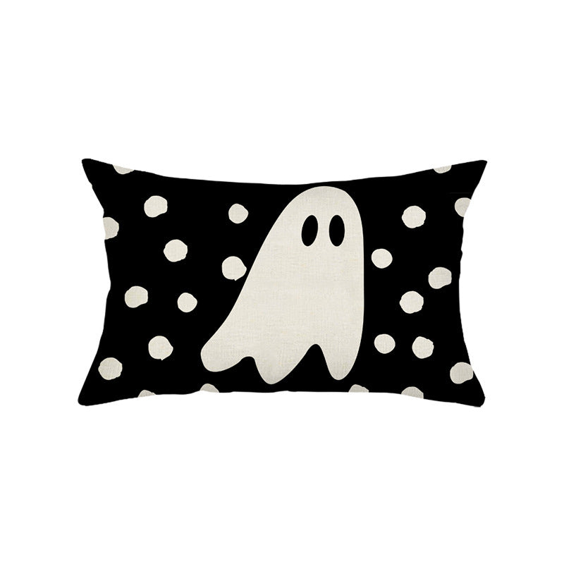 Halloween Decorative Lumbar Pillow Cover with Script Typography and Hidden Zipper