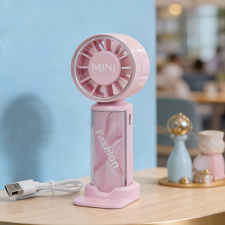 Unisex nan compact rechargeable handheld fan with foldable stand function and quiet motor Stornfield
