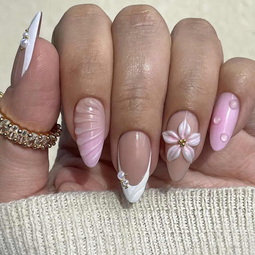 Creative nail art set with floral and shimmering design Stornfield