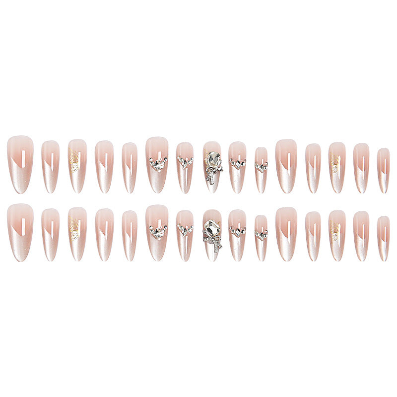 Artificial nail set with elegant crystal decorations and ombre effect Stornfield