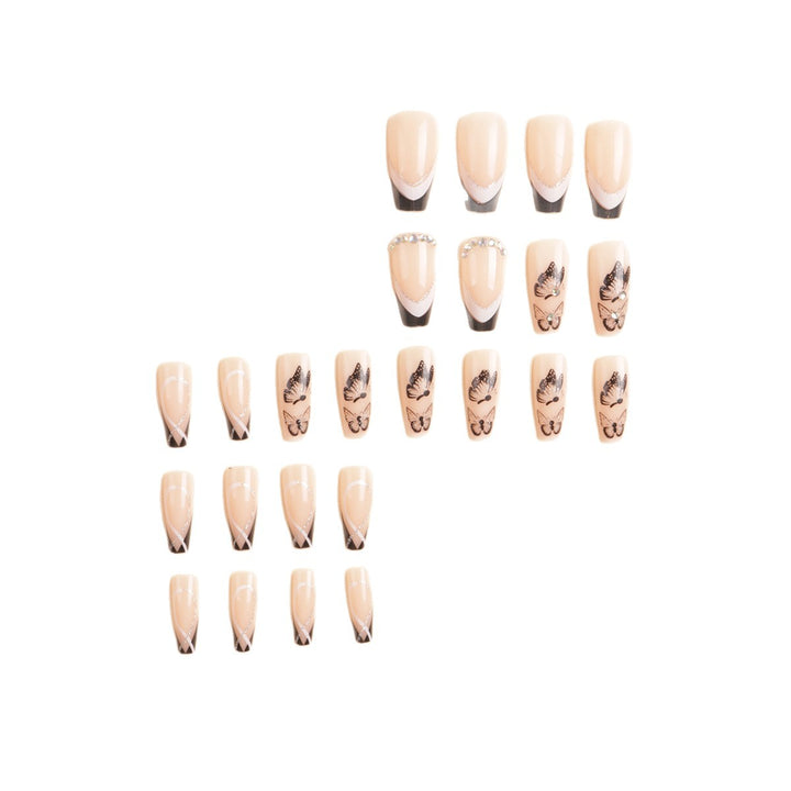 Artistic Long-Stiletto Press-On Nail Art with Butterfly Design Stornfield