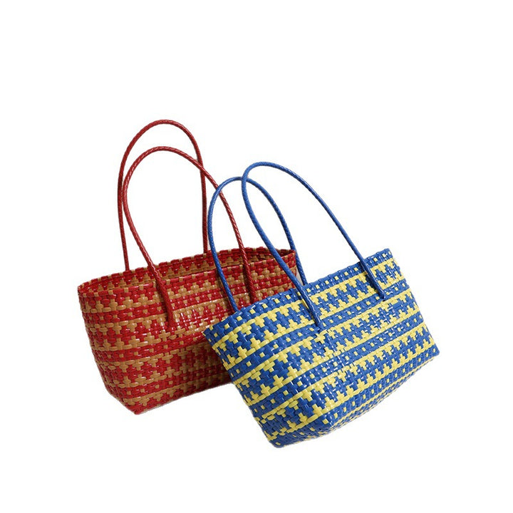 Braided straw bag with color-contrasting stripes Stornfield