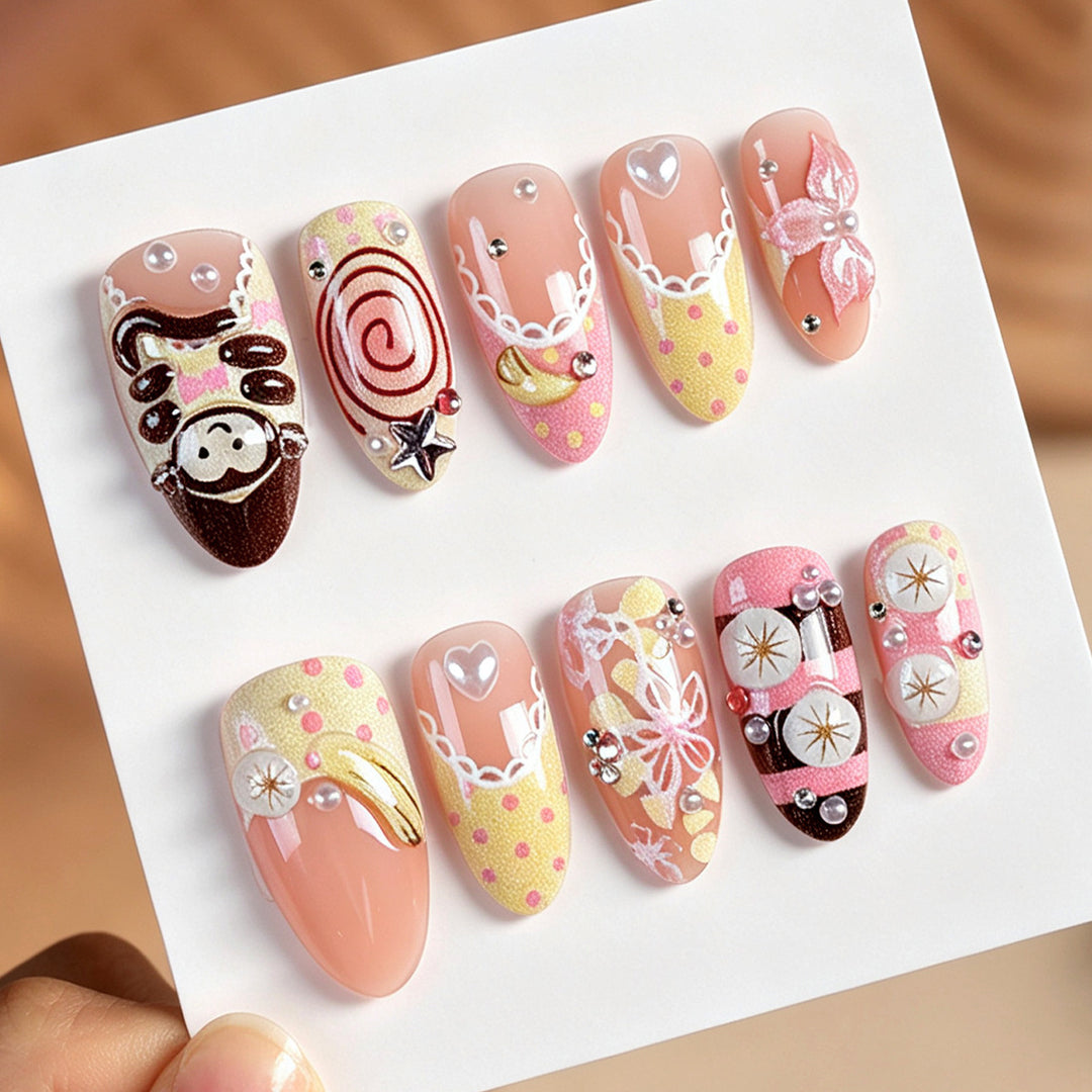 Artificial nail set with cute animal and dessert design Stornfield
