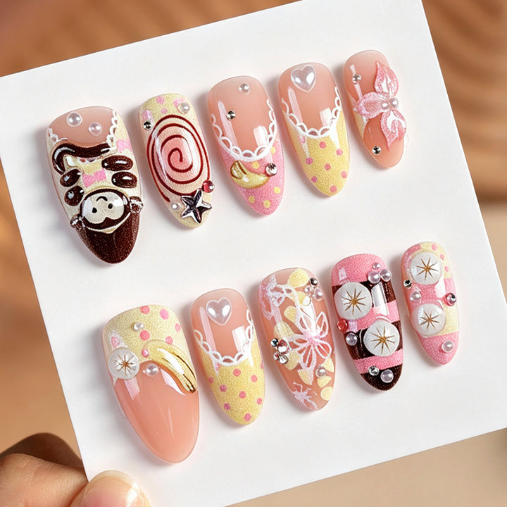 Artificial nail set with cute animal and dessert design Stornfield