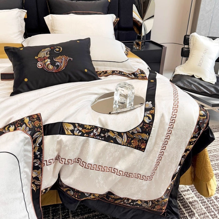 Luxury Jacquard Damask Cotton-Sateen Duvet Cover Set with Envelope Pillow Shams