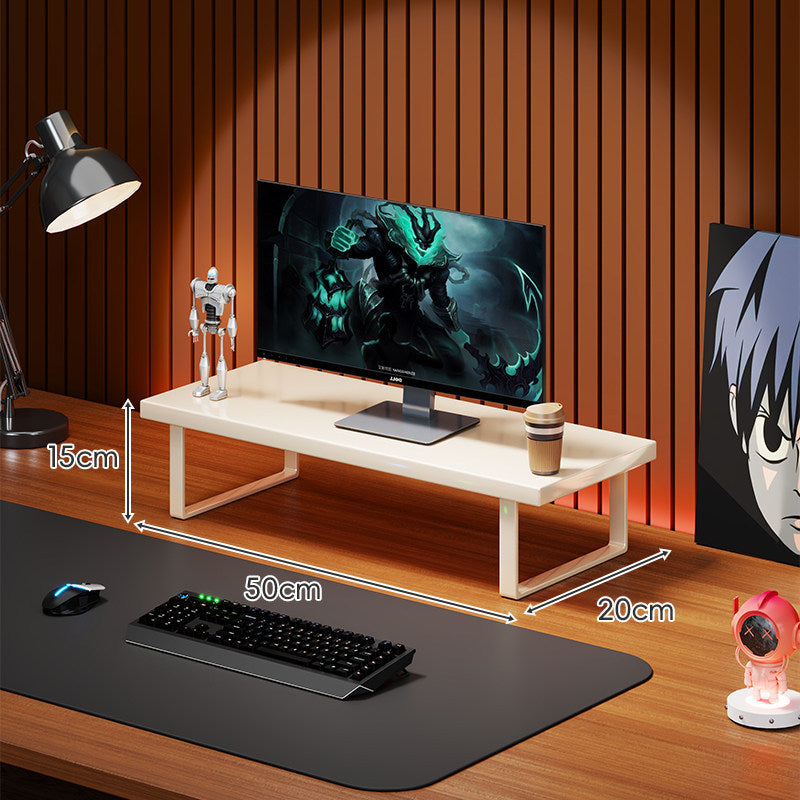 Wooden Monitor Riser Stand with Metal Frame and Cable Management