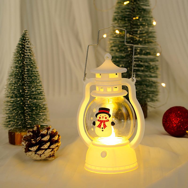 Decorative LED Christmas Lantern Nightlight with Glass Globe Merry Christmas Inscription and Metal Carry Handle