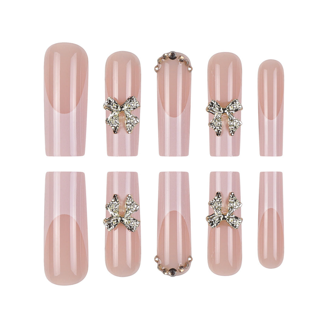 Elegant Stiletto Press-On Nails with Gold Floral Accents Stornfield