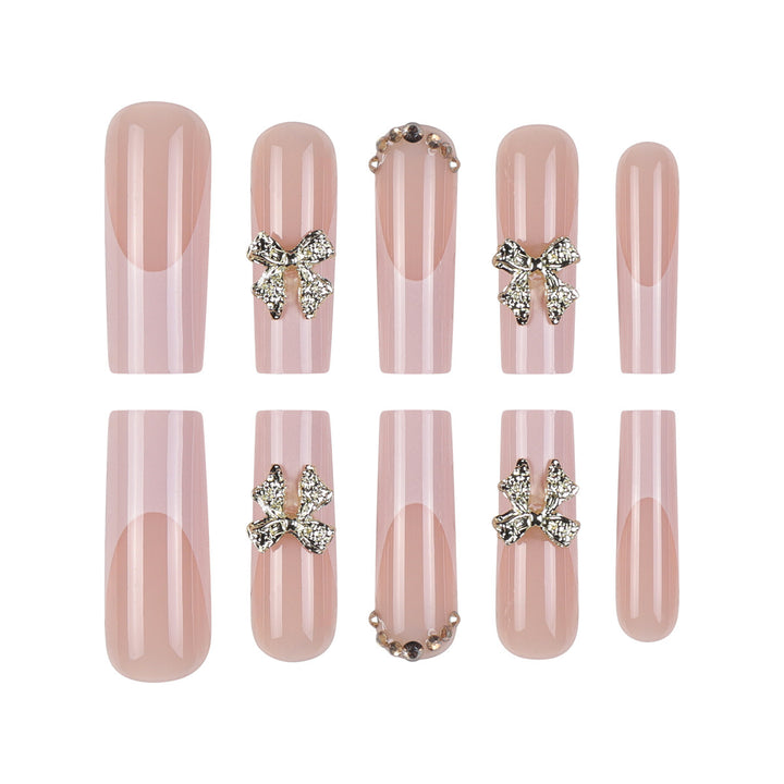 Elegant Stiletto Press-On Nails with Gold Floral Accents Stornfield