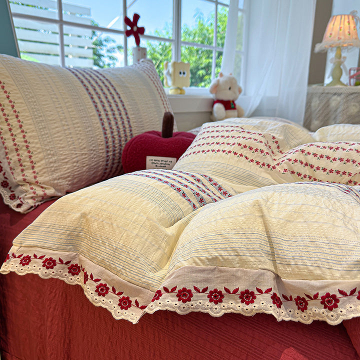Floral Embroidered Quilted Bedspread