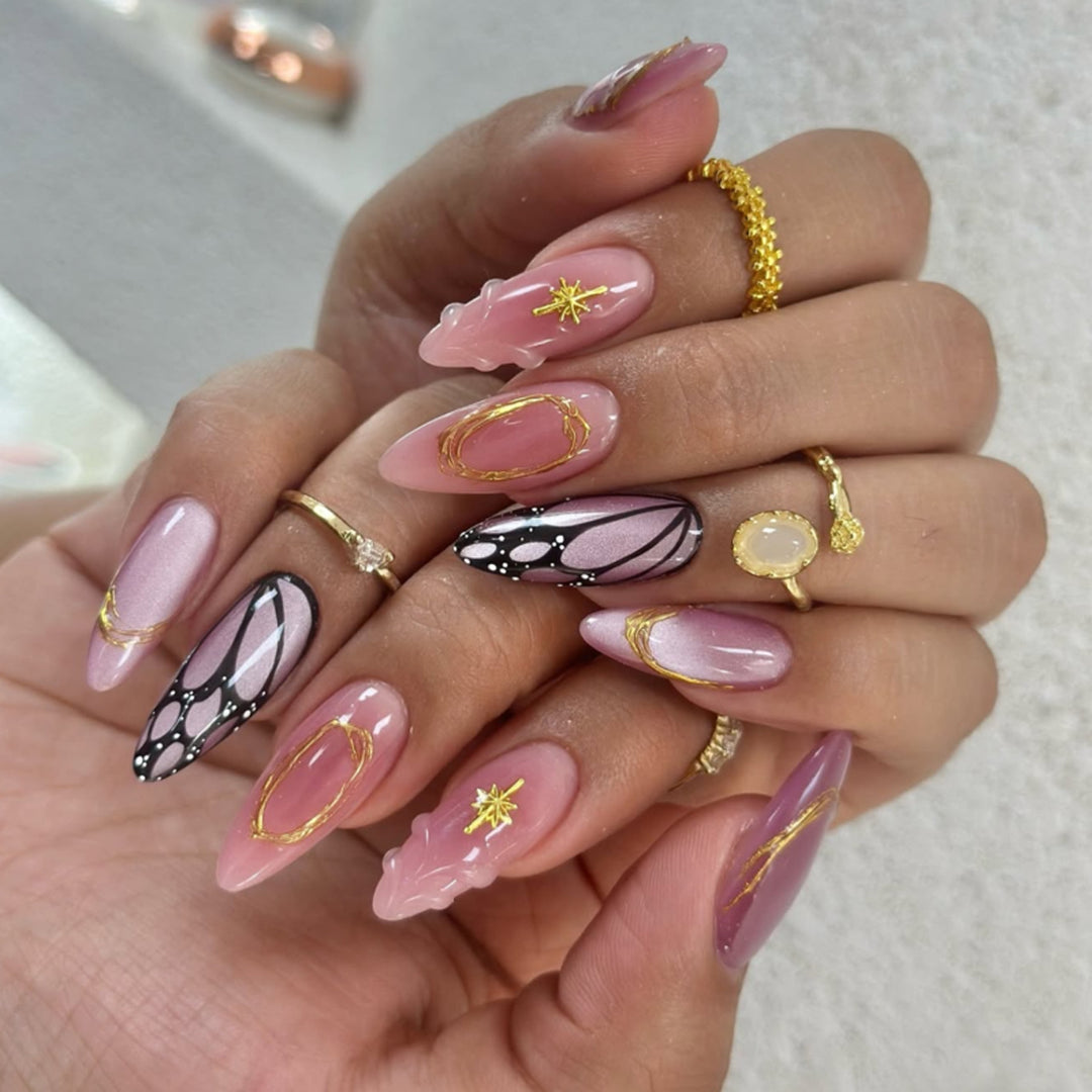 Artful acrylic nails with elegant floral accents Stornfield