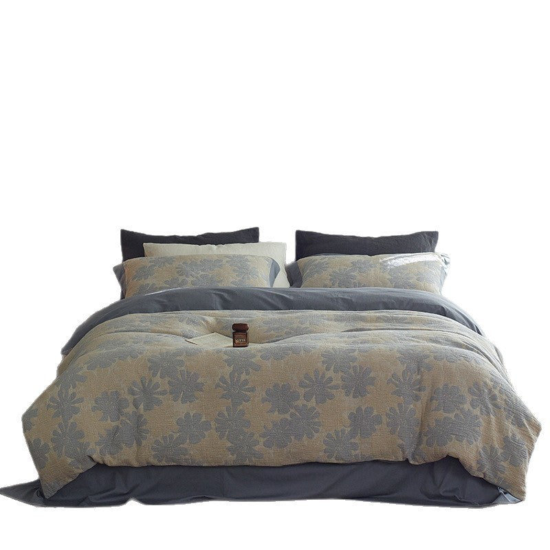 Quilted Botanical Cotton-Linen Comforter Set with Textured Floral Matelassé and Envelope Pillow Shams