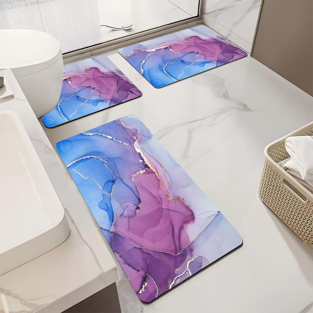 Luxurious Marble Pattern Bath Mat Set Stornfield
