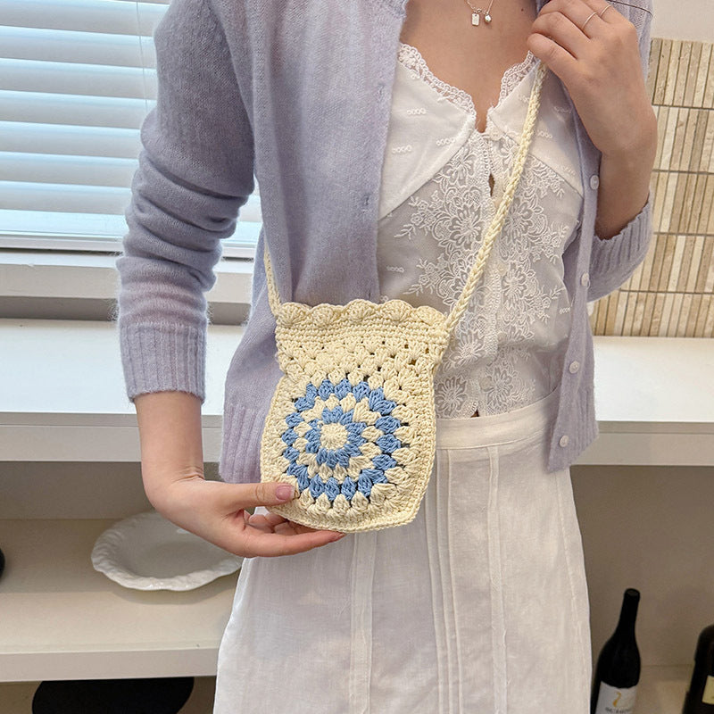 Boho Crochet Drawstring Bag
