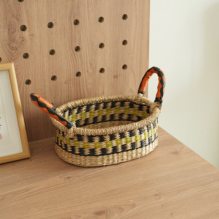 Women handwoven basket with colorful accents Stornfield
