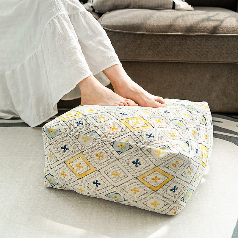 Quilted floor cushion with removable cover and camouflage pattern