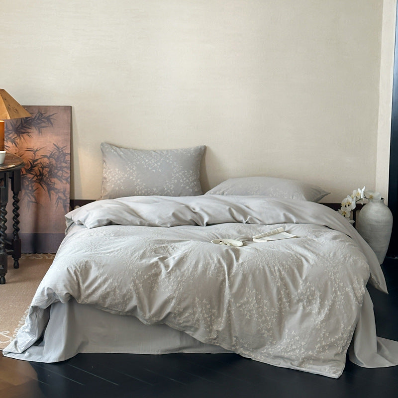 Lightweight Cotton-Sateen Botanical Duvet Cover Set with Hidden Zipper and Matching Pillow Shams